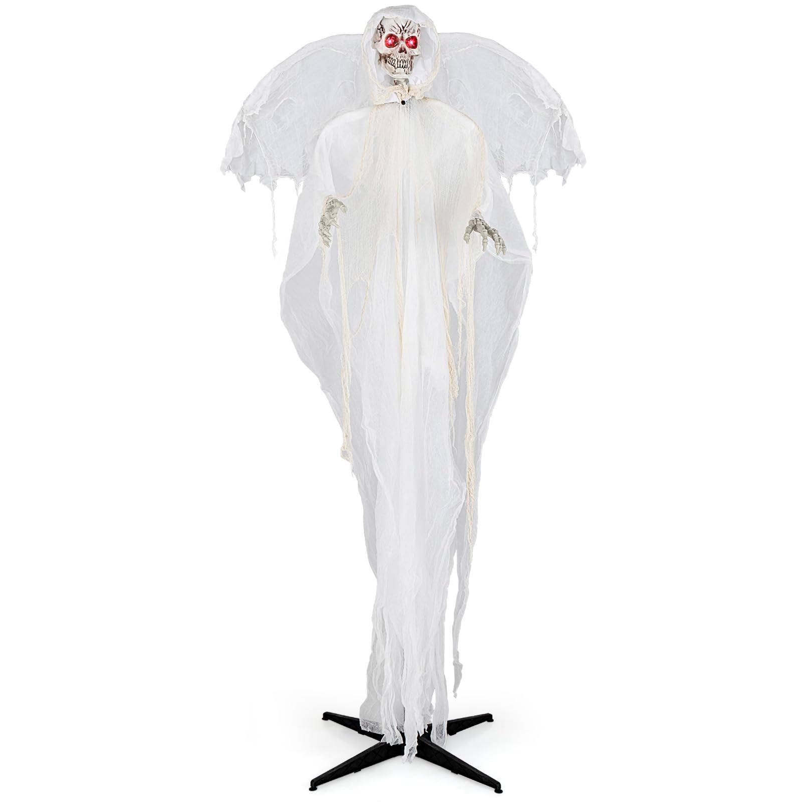Ange hanté Tangkula de 2,5 m pour Halloween, fantôme animatronique à activation vocale avec yeux lumineux